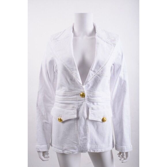 ALC Womens Amelia White Denim Jean Blazer Jacket Sz 00 Gold Buttons NWT - Picture 1 of 6
